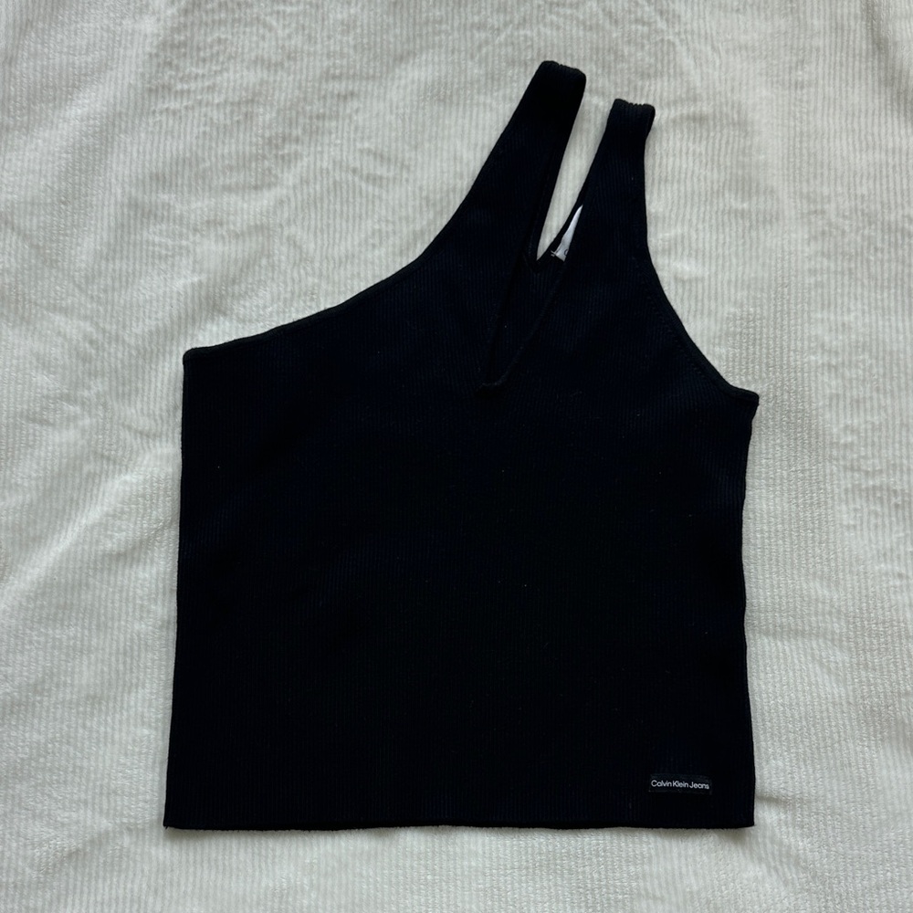 Calvin Klein Black One-Shoulder Crop Top